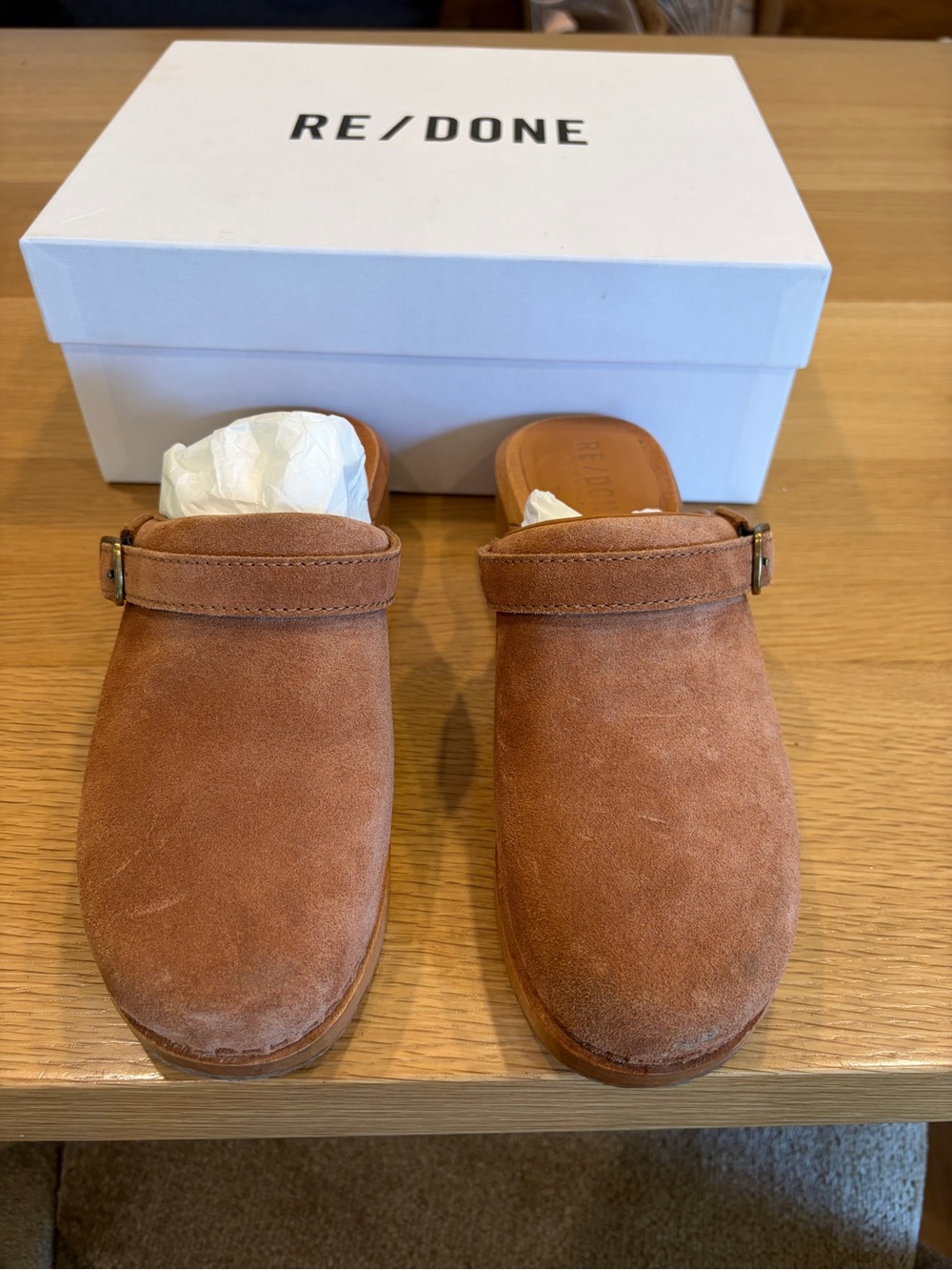 RE/DONE Women's 70's Suede clogs - Tan, Size 38